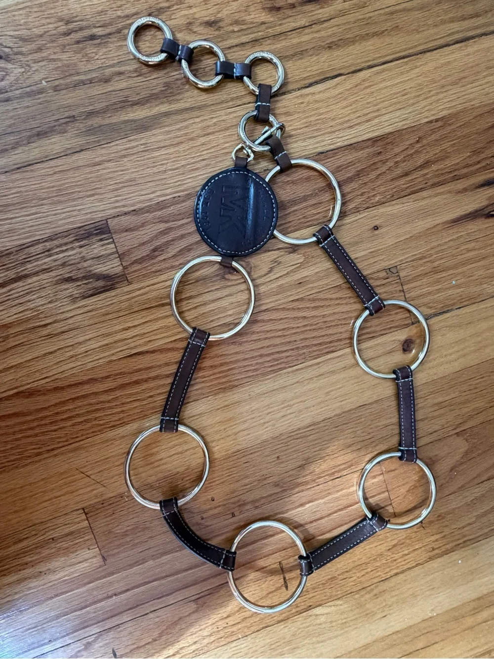 Michael Kors Dark Brown Leather Ring-Link Belt with Gold Rings
